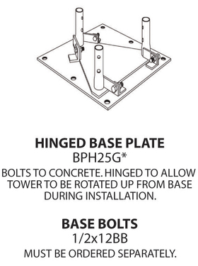 Photo of 25G HINGED BASE PLATE ASSEMBLY.  INCLUDES (3) RODS AND HARDWARE RS-R-BPH25G