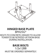 Photo of 25G HINGED BASE PLATE ASSEMBLY.  INCLUDES (3) RODS AND HARDWARE RS-R-BPH25G